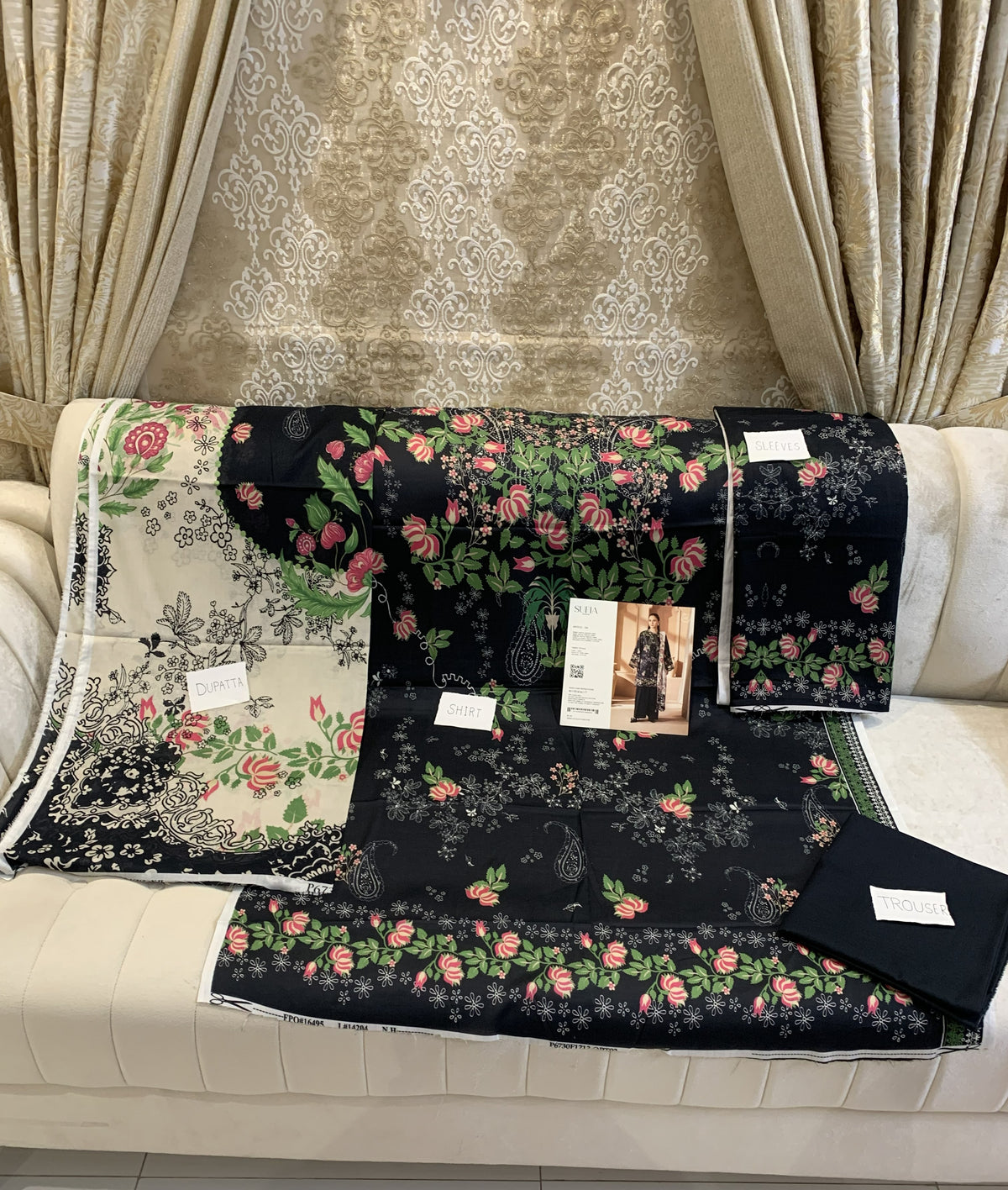 Black Paisley 3 Piece Unstitched Lawn Suit