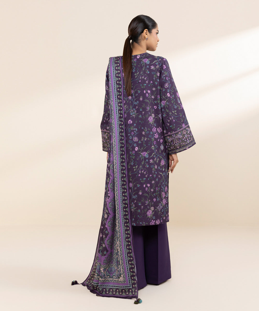 2-Piece Printed Embroidered Linen Suit