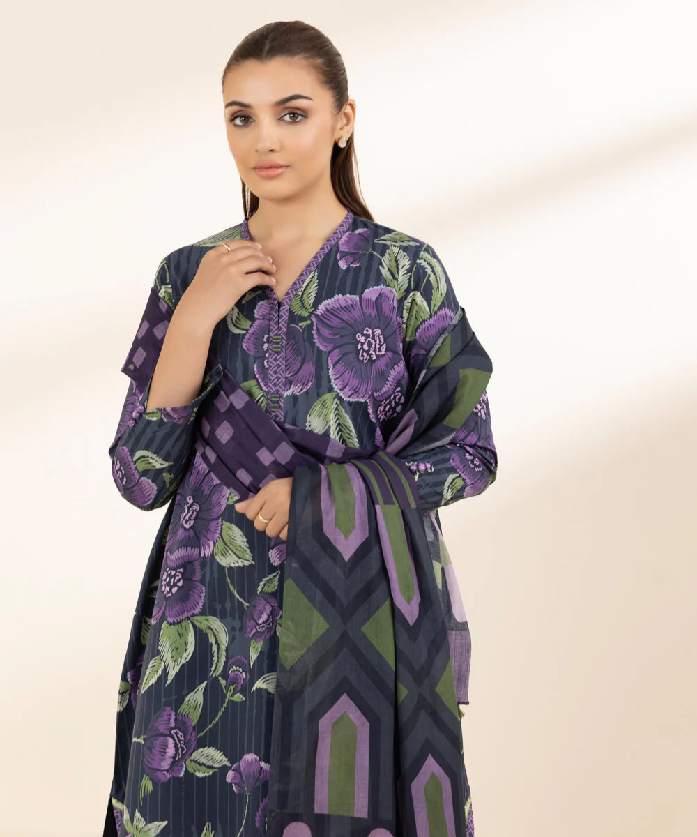 SAPPHIRE – Printed Rice Karandi 3 Piece Unstitched Suit