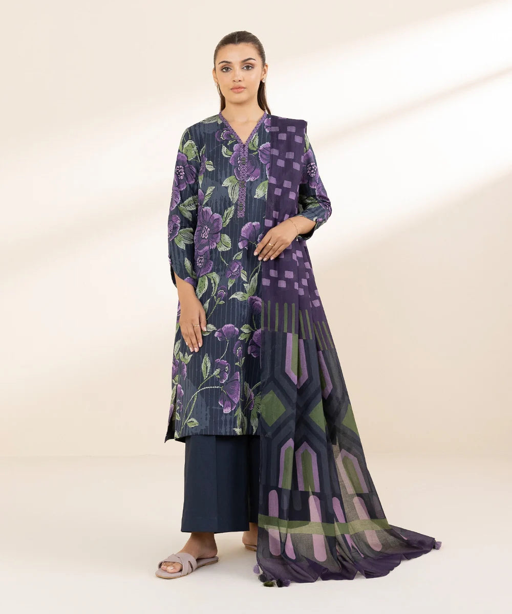 SAPPHIRE – Printed Rice Karandi 3 Piece Unstitched Suit