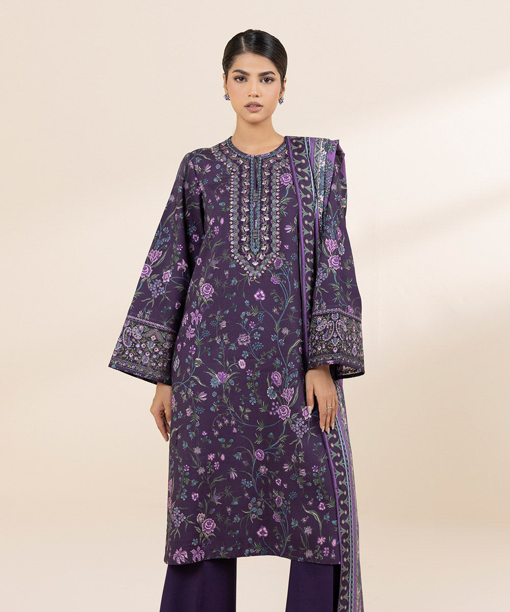 2-Piece Printed Embroidered Linen Suit