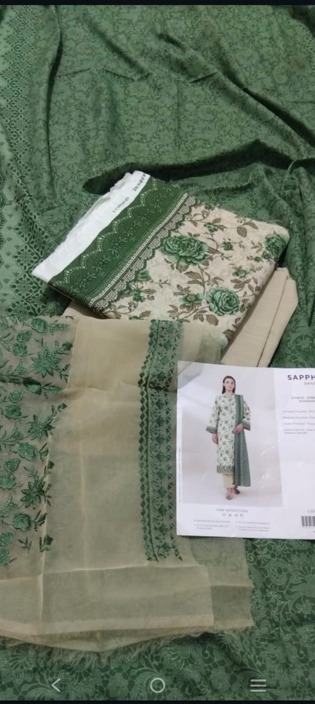 Sapphire 3-Piece Unstitched Printed Khaddar Suit