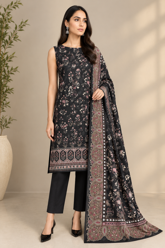 Saya – 3 Piece Unstitched Khaddar Viscose Suit