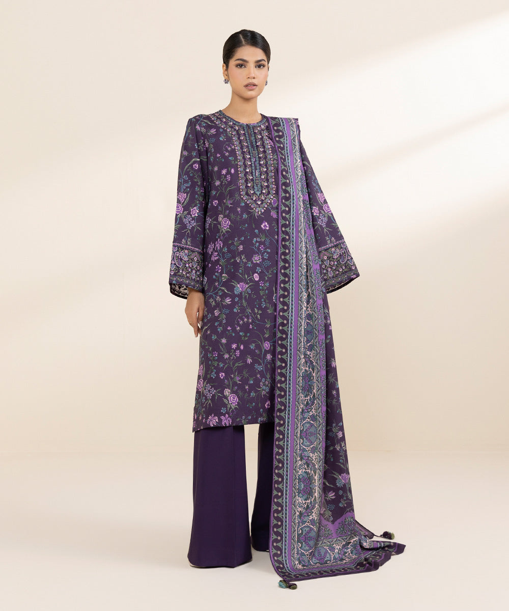 2-Piece Printed Embroidered Linen Suit