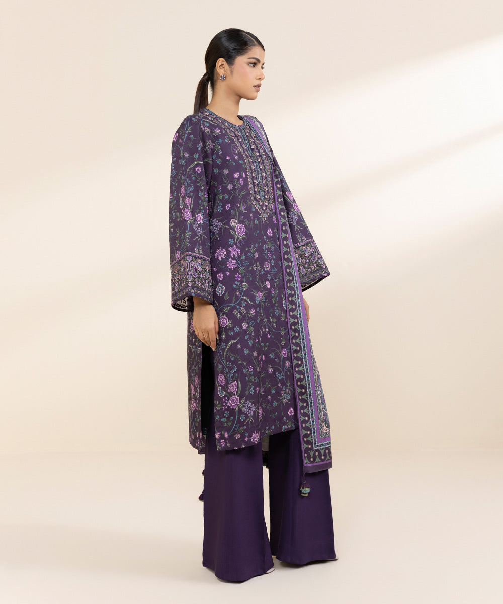 2-Piece Printed Embroidered Linen Suit