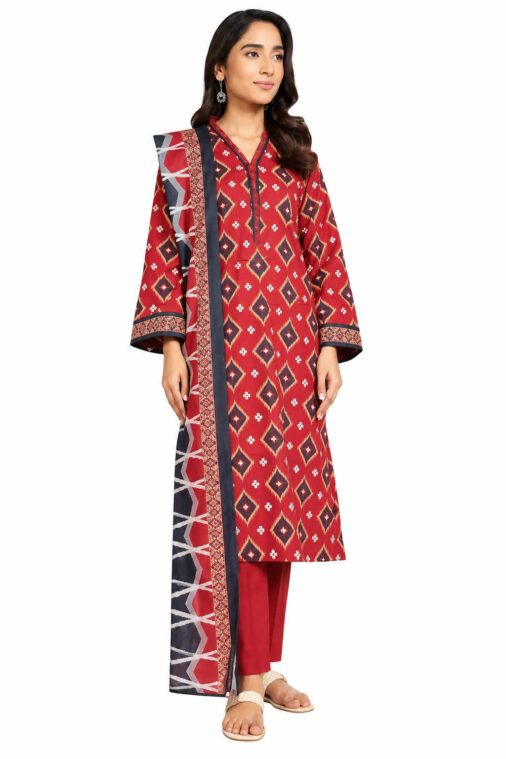 Alkaram Khaddar 2 Piece Unstitched Suit – Printed Shirt & Dupatta
