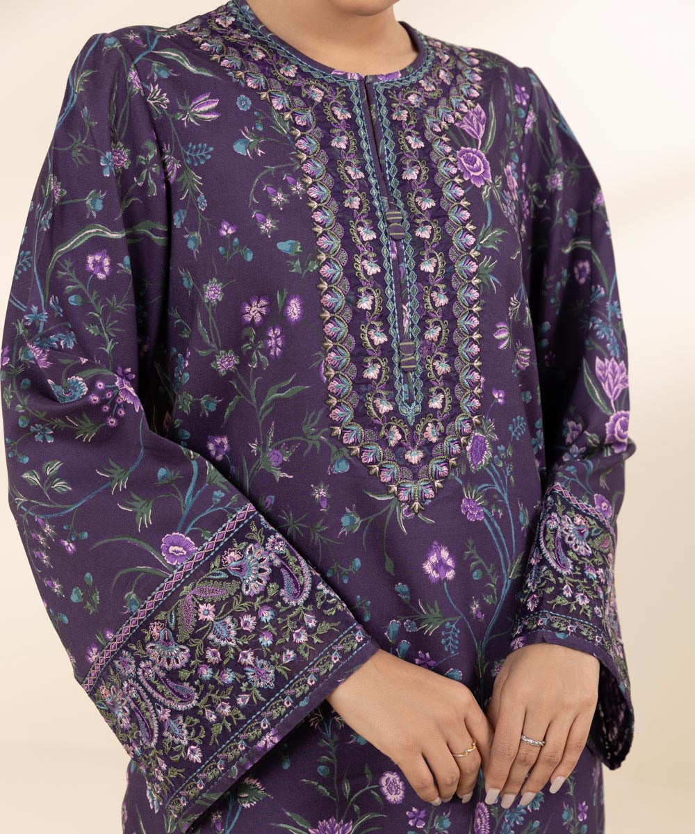 2-Piece Printed Embroidered Linen Suit